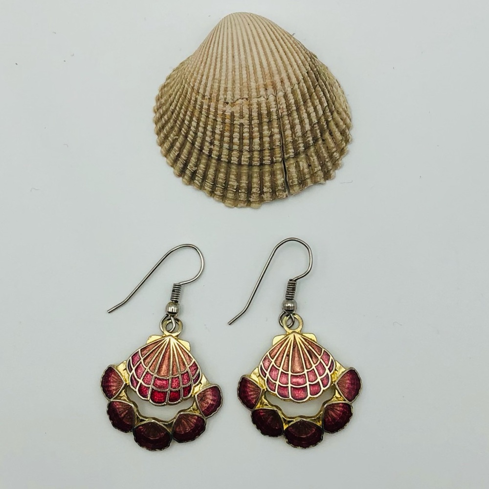 Vintage Cloisonné Shell Earrings